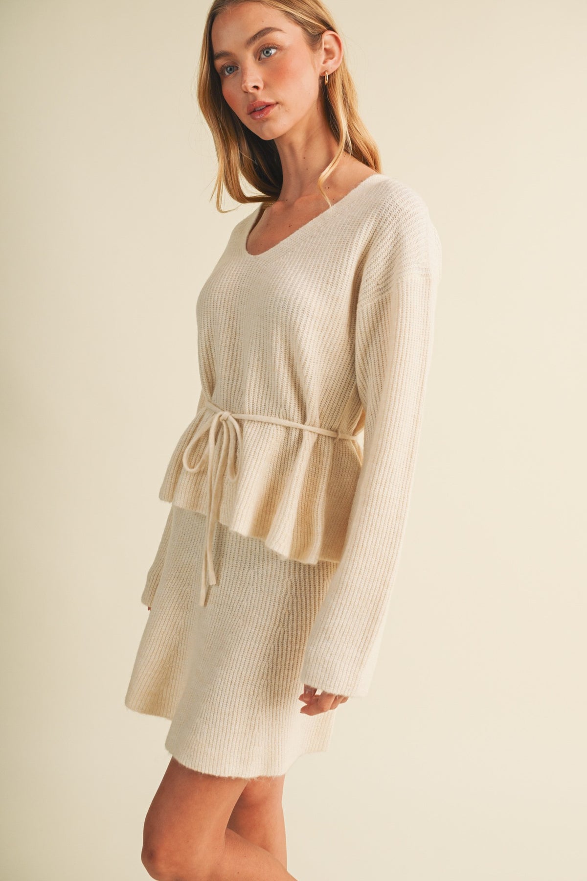 Drawstring Waist Peplum Knit