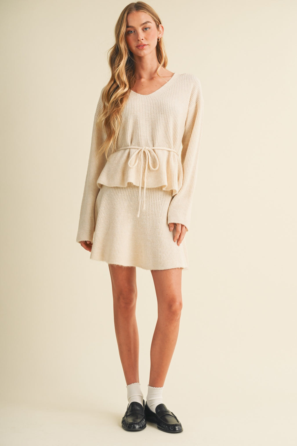 Drawstring Waist Peplum Knit
