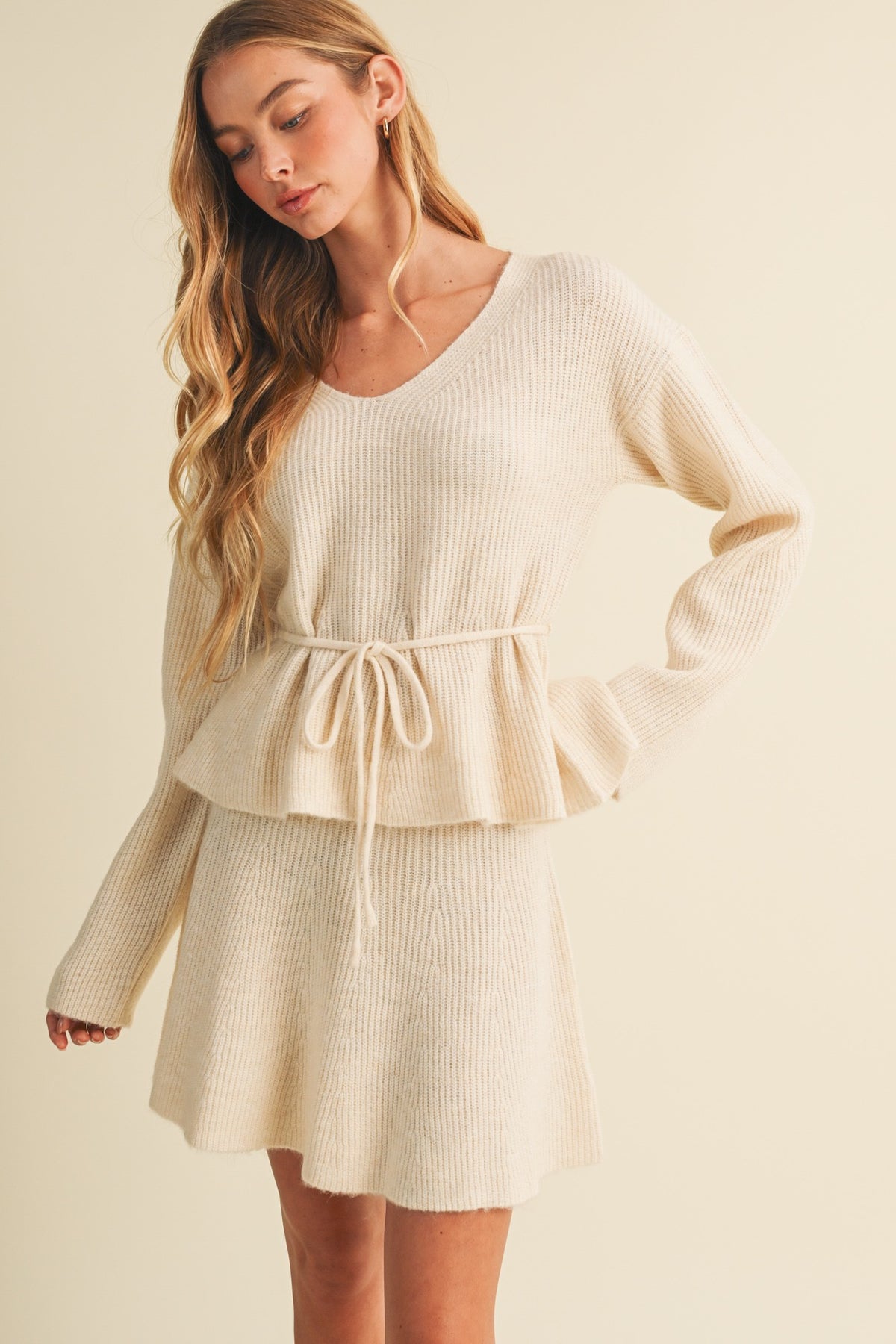 Drawstring Waist Peplum Knit